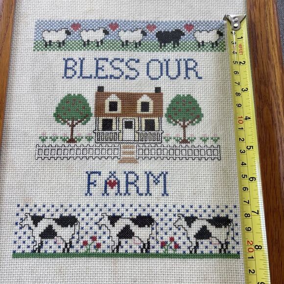 Vintage Cross Stitch God Bless Our Farm Farmhouse Cottage Grannycore Old Estate - Picture 7 of 8